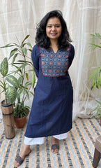 Dark Blue Yoke basic kurta - MYSANSKRITAM