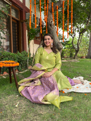 Pista Green Lavender Banarsi Cotton Silk Suit Set - MYSANSKRITAM