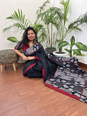 Black cotton Patchwork saree - MYSANSKRITAM