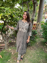 Brown Bagru Yoke kurta - MYSANSKRITAM