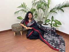 Black cotton Patchwork saree - MYSANSKRITAM