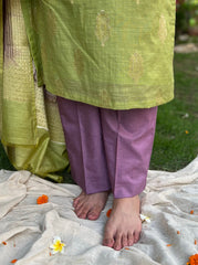 Pista Green Lavender Banarsi Cotton Silk Suit Set - MYSANSKRITAM