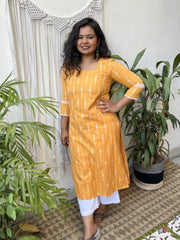 Bright yellow Ikkat lace kurta