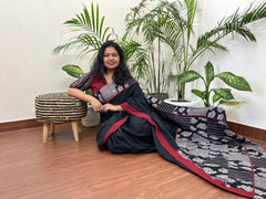 Black cotton Patchwork saree - MYSANSKRITAM