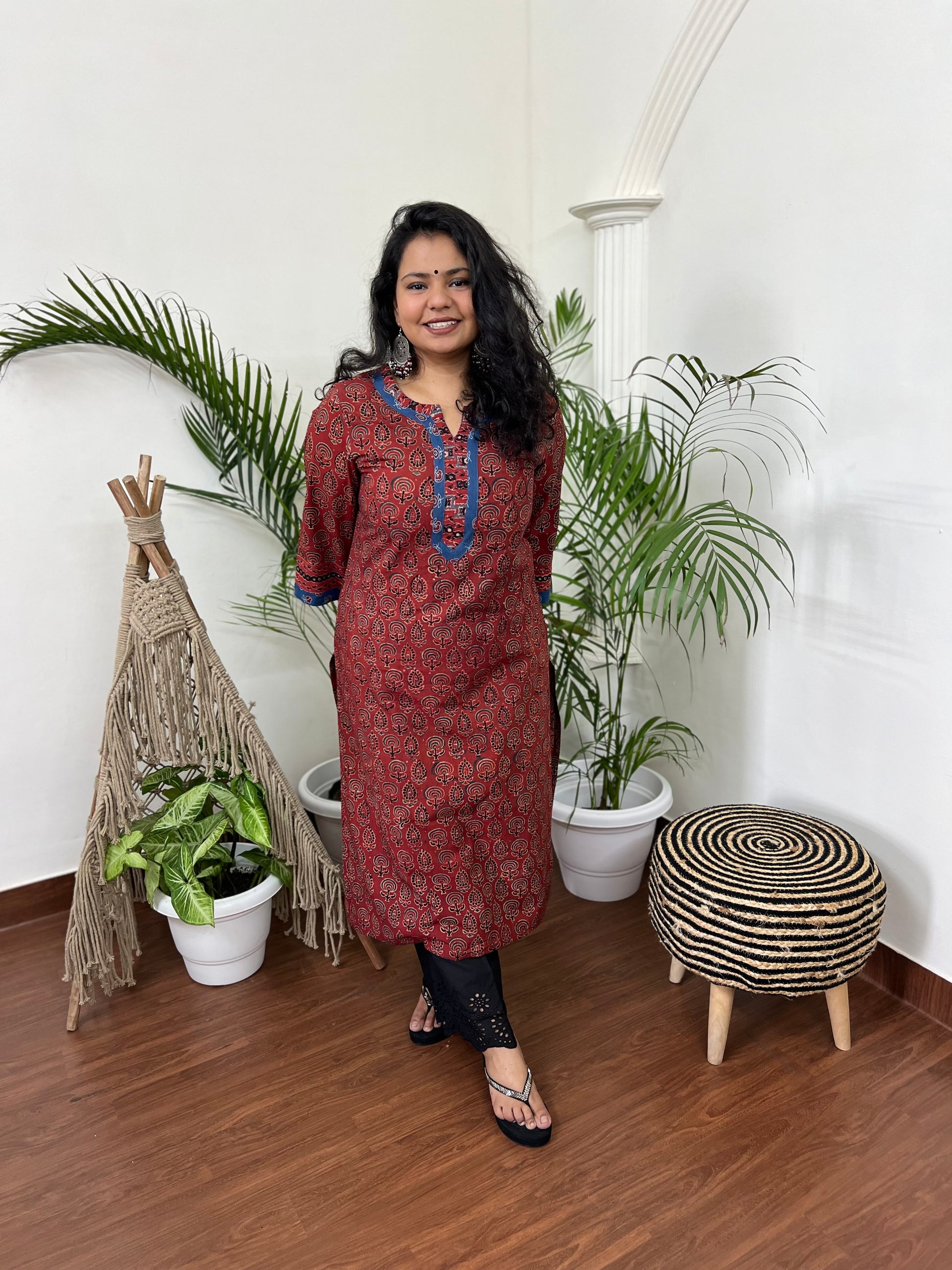 Marron Ajrakh Kurta with soft kota doria Duppata - MYSANSKRITAM