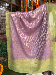 Pista Green Lavender Banarsi Cotton Silk Suit Set - MYSANSKRITAM