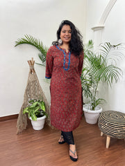 Marron Ajrakh Kurta with soft kota doria Duppata - MYSANSKRITAM