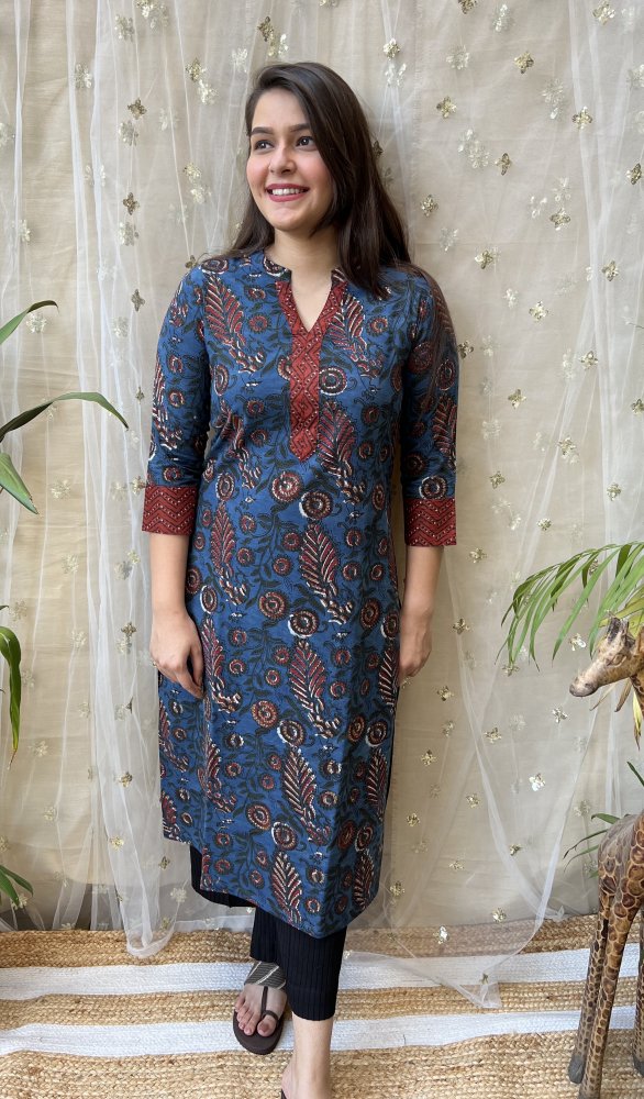 Amber Ajrakh Kurta - MYSANSKRITAM