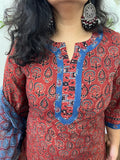 Marron Ajrakh Kurta with soft kota doria Duppata - MYSANSKRITAM