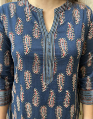 Blue Ambi Ban Neck Kurta - MYSANSKRITAM