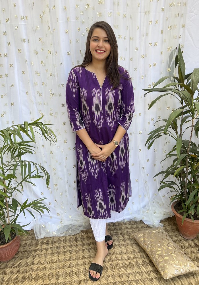 Purple Ikkat Kurta - MYSANSKRITAM