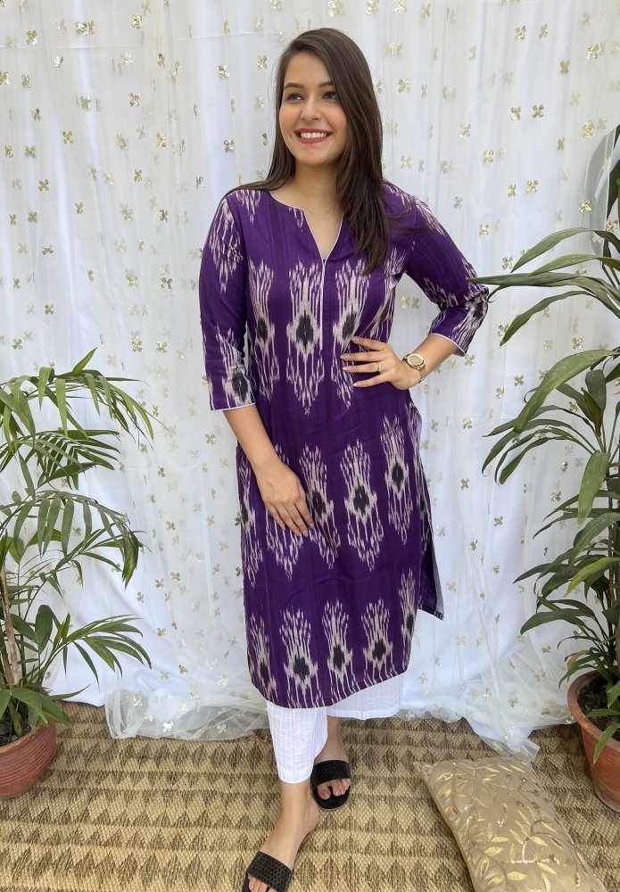 Purple Ikkat Kurta - MYSANSKRITAM