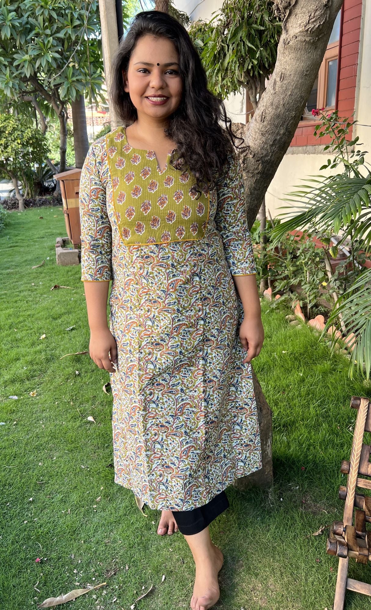 Mehendi green Yoke kurta - MYSANSKRITAM