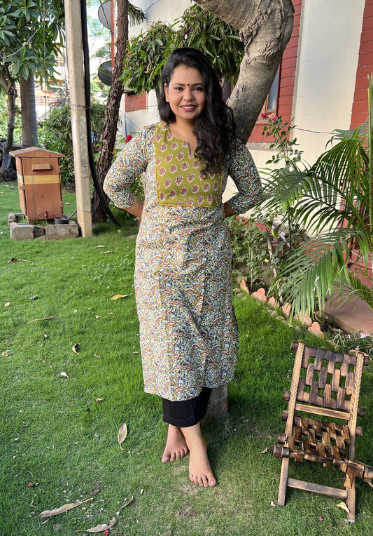 Mehendi green Yoke kurta - MYSANSKRITAM