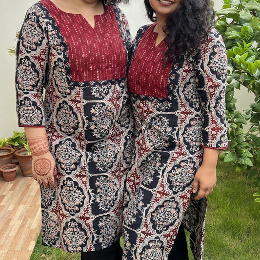 Ajrakh Yoke Kurti - MYSANSKRITAM