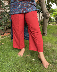 Red Slub Cotton Pants - MYSANSKRITAM