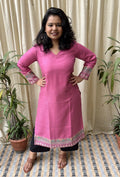 Pink Woollen Kurti with Border - MYSANSKRITAM