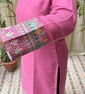 Pink Woollen Kurti with Border - MYSANSKRITAM