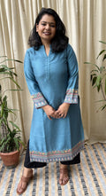 Ferozi Woollen Kurti with Border - MYSANSKRITAM