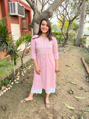 Powder Pink Embroidered Yoke Kurta - MYSANSKRITAM