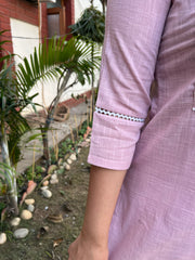 Powder Pink Embroidered Yoke Kurta - MYSANSKRITAM