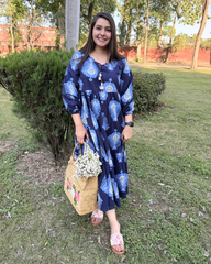 Royal blue big leaf dress