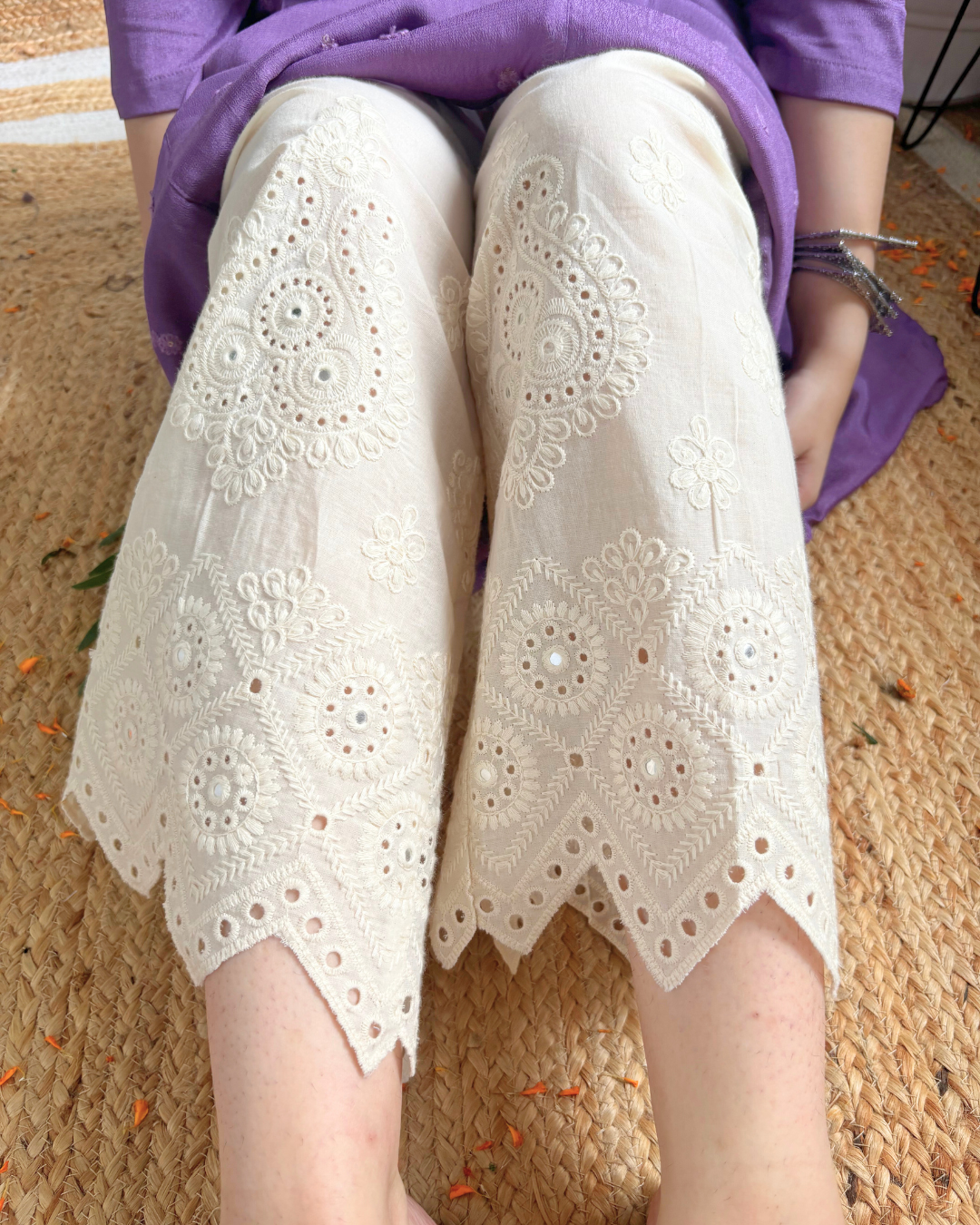 Cream Mirrorwork Chikankari Palazzo