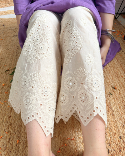 Cream Mirrorwork Chikankari Palazzo