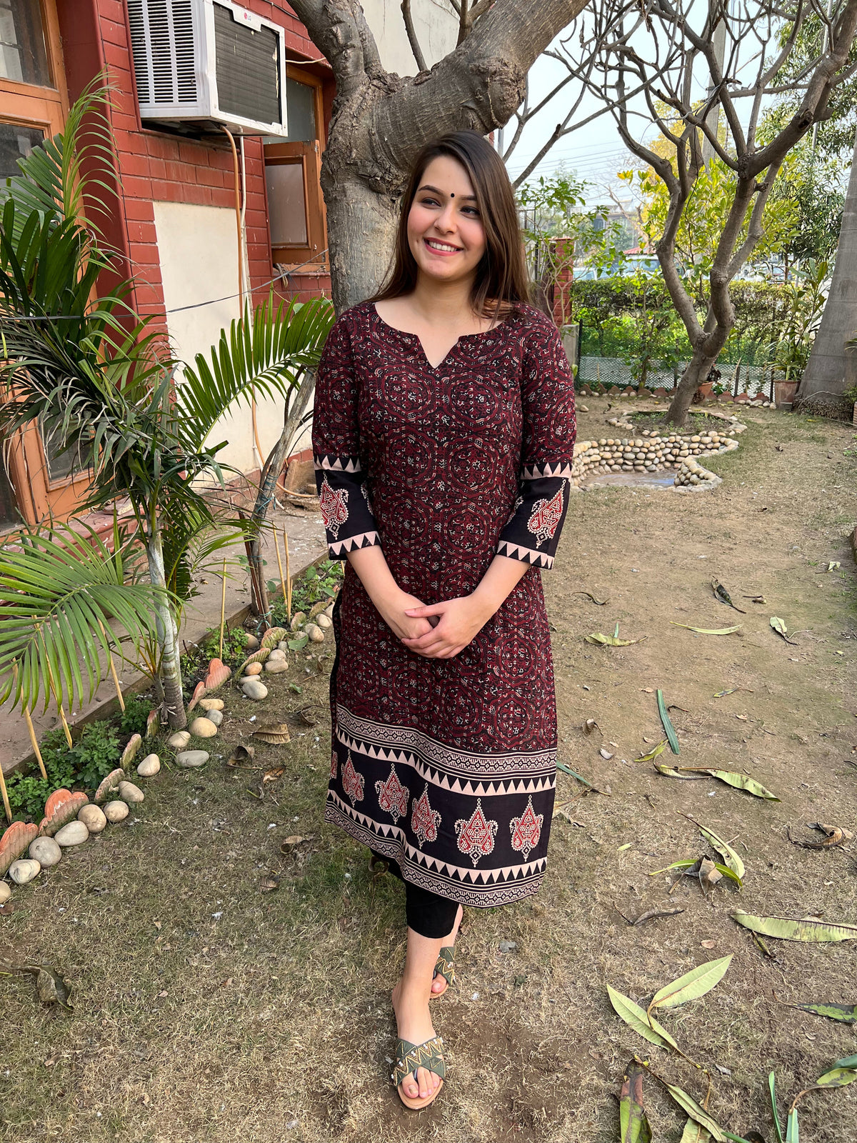 Black Ajrakh Border kurta - MYSANSKRITAM