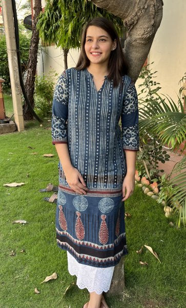 Indigo Designer Ajrakh Kurta - MYSANSKRITAM