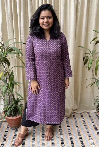 Purple geometric woollen kurti - MYSANSKRITAM