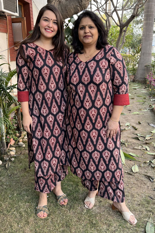 Black Ajrakh Leaf kurta - MYSANSKRITAM