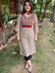 Cream bagru yoke kurta