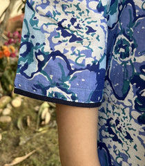 Blue Floral Gather Kurti - MYSANSKRITAM