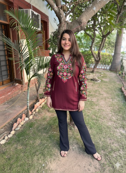 Maroon Phiran style Short kurti