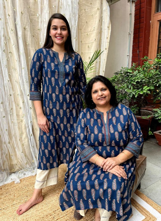 Blue Ambi Ban Neck Kurta - MYSANSKRITAM