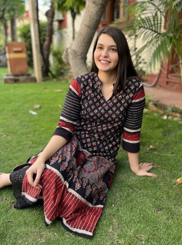 Black Designer Ajrakh Kurta